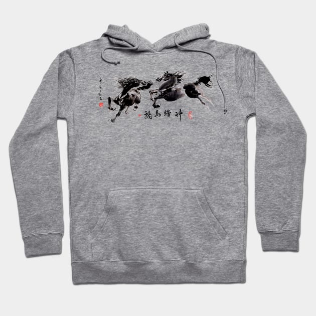 Two Horses side leap Hoodie by Huluhua